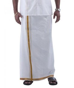 Ramraj Men's Gold Zari Border Cotton Dhoti (White, 4 Yards)-Apparel-Ramraj-Helmetdon
