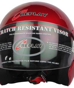 Replay Essex Hit Plain Open Face Helmet with Clear Visor-Helmets-Replay-M-Cherry Red-Helmetdon