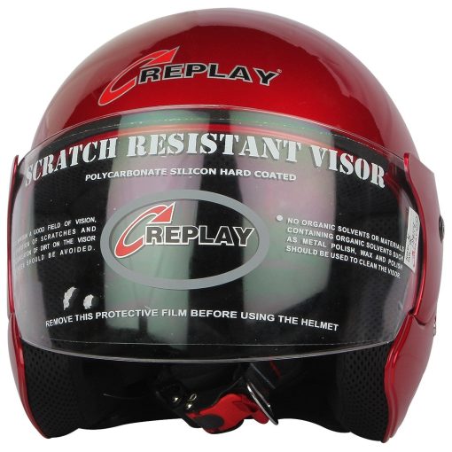 Replay Essex Hit Plain Open Face Helmet with Clear Visor-Helmets-Replay-M-Cherry Red-Helmetdon
