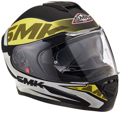 SMK MA241 Twister Logo Graphics Pinlock Fitted Full Face Helmet With Clear Visor (Matt Black, Fluorescent Yellow and White, S)-Helmets-SMK-S-Helmetdon