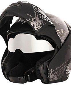 Vega Boolean Give Up Flip-up Graphic Helmet with Double Visor-Helmets-Vega-M-Black and Silver-Helmetdon