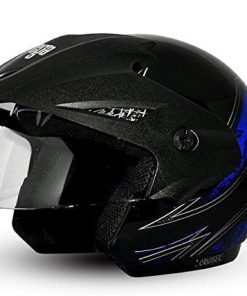 Vega Cruiser Arrows Open Face Graphic Helmet with Peak-Helmets-Vega-M (Head Size 57 to 59 cm)-Black with Blue graphic-Helmetdon