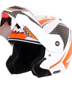 Vega Crux DX Checks Flip-up Helmet-Helmets-Vega-L (Head Size 59 to 61 cm)-WHITE ORANGE-Helmetdon