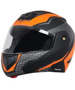 Vega Crux DX Checks Flip-up Helmet-Helmets-Vega-M (Head Size 57 to 59 cm)-Dull Black Orange-Helmetdon