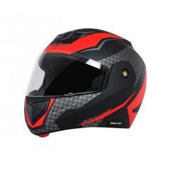 Vega Crux DX Checks Flip-up Helmet-Helmets-Vega-M (Head Size 57 to 59 cm)-DULL BLACK RED-Helmetdon