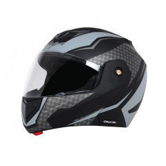 Vega Crux DX Checks Flip-up Helmet-Helmets-Vega-M (Head Size 57 to 59 cm)-DULL BLACK SILVER-Helmetdon