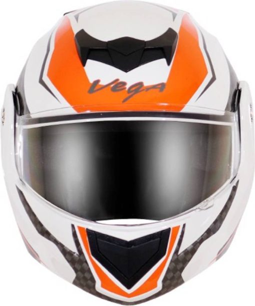 Vega Crux DX Checks Flip-up Helmet-Helmets-Vega-M (Head Size 57 to 59 cm)-WHITE ORANGE-Helmetdon