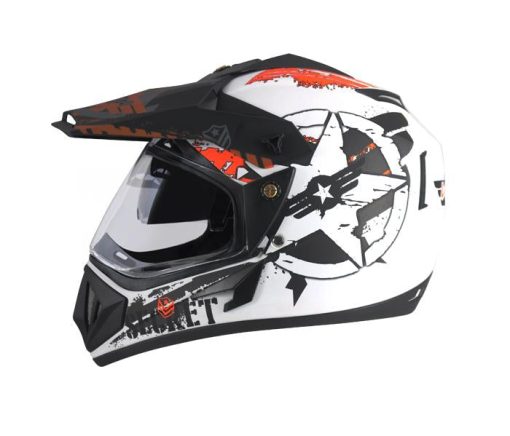 Vega Off Road Secret Full Face Graphic Helmet-Helmets-Vega-M (Head Size 57 to 59 cm)-Dull White Black-Helmetdon